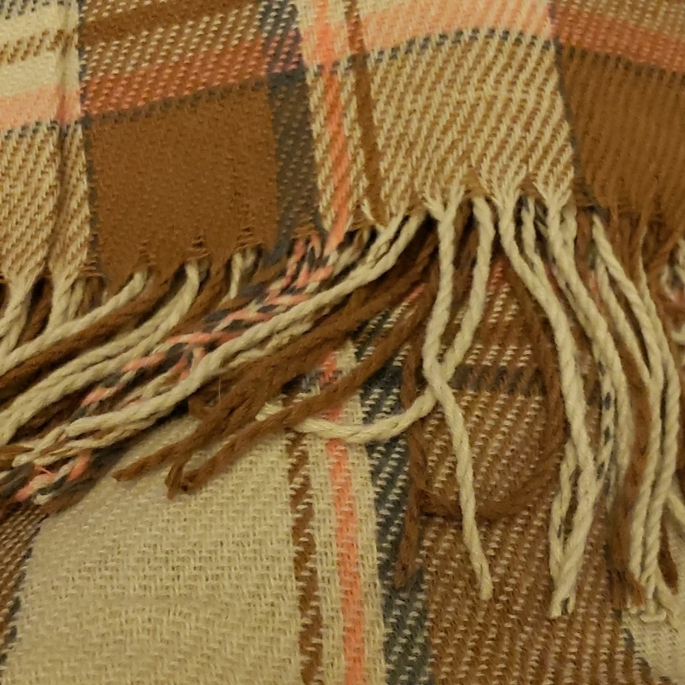 Wander Agio Large Grid Orange and Beige Plaid Scarf